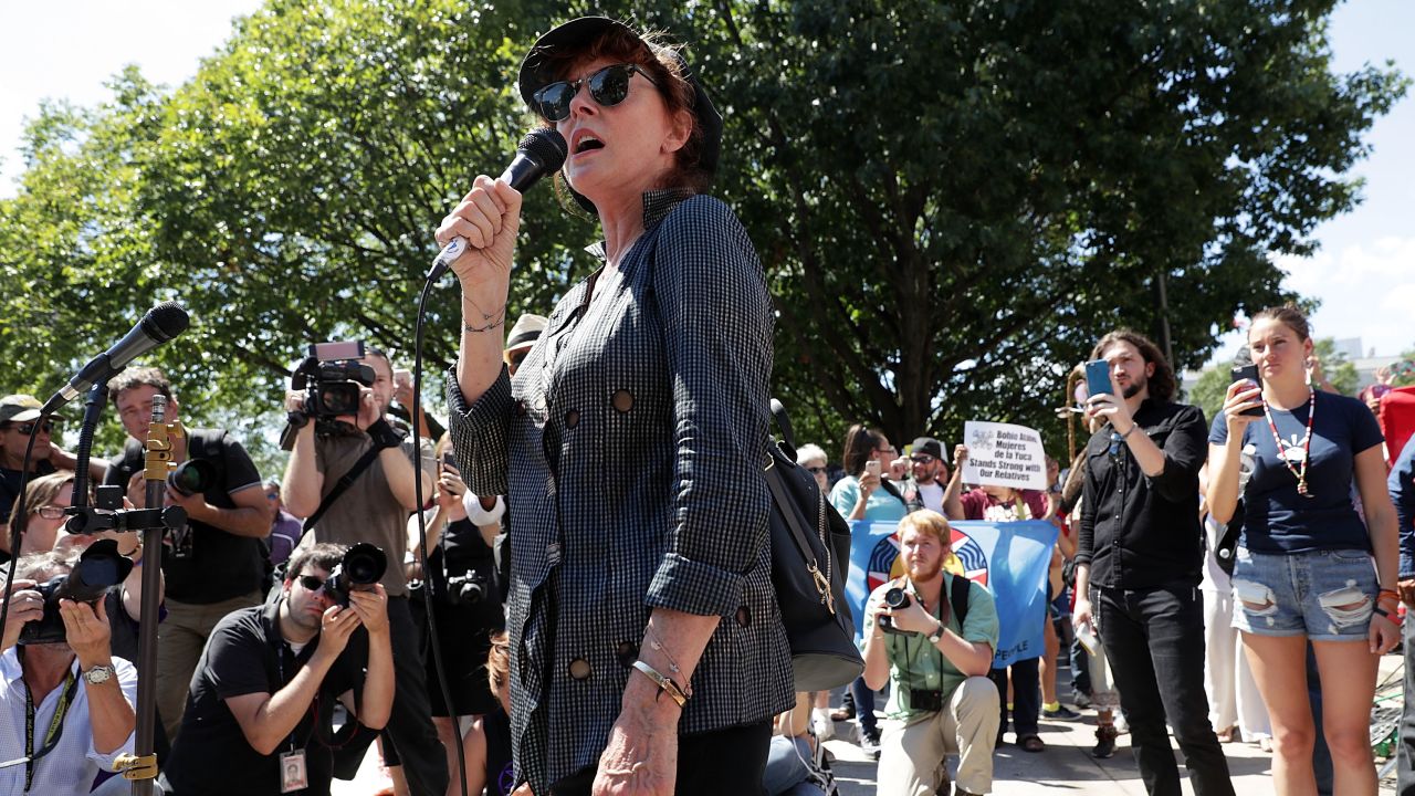 Susan Sarandon addresses a rally against the pipeline last week outside federal court in Washington.