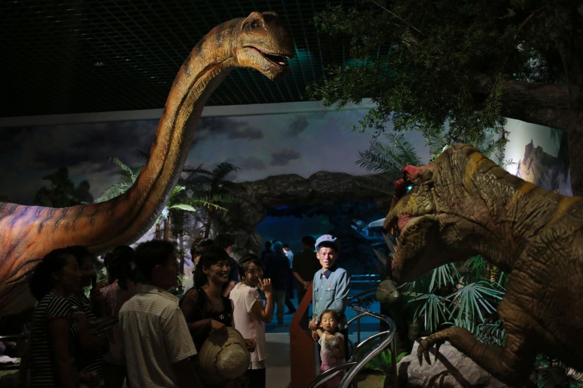 Models of dinosaurs are one of the features at the Natural History Museum, part of the newly opened Pyongyang Central Zoo.