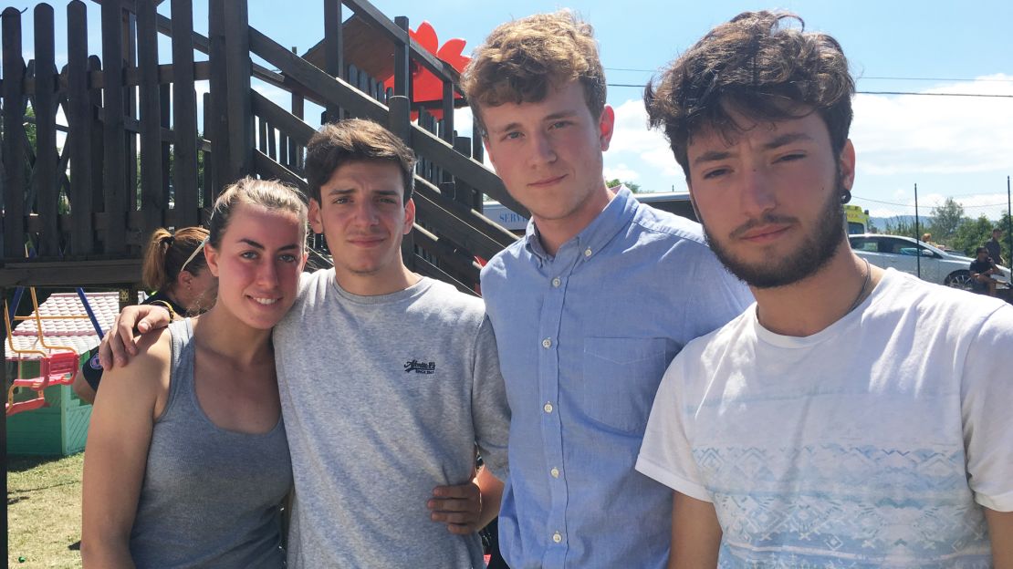 The teens who set up a first-aid area in a field outside  Sant'Angelo, from left to right: Valentina Gianni, Gabriele Paoletti, Matteo Spuri and Frederico Feliziani