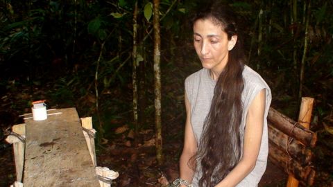 An undated picture shows Ingrid Betancourt during her time as a FARC hostage in the jungle.