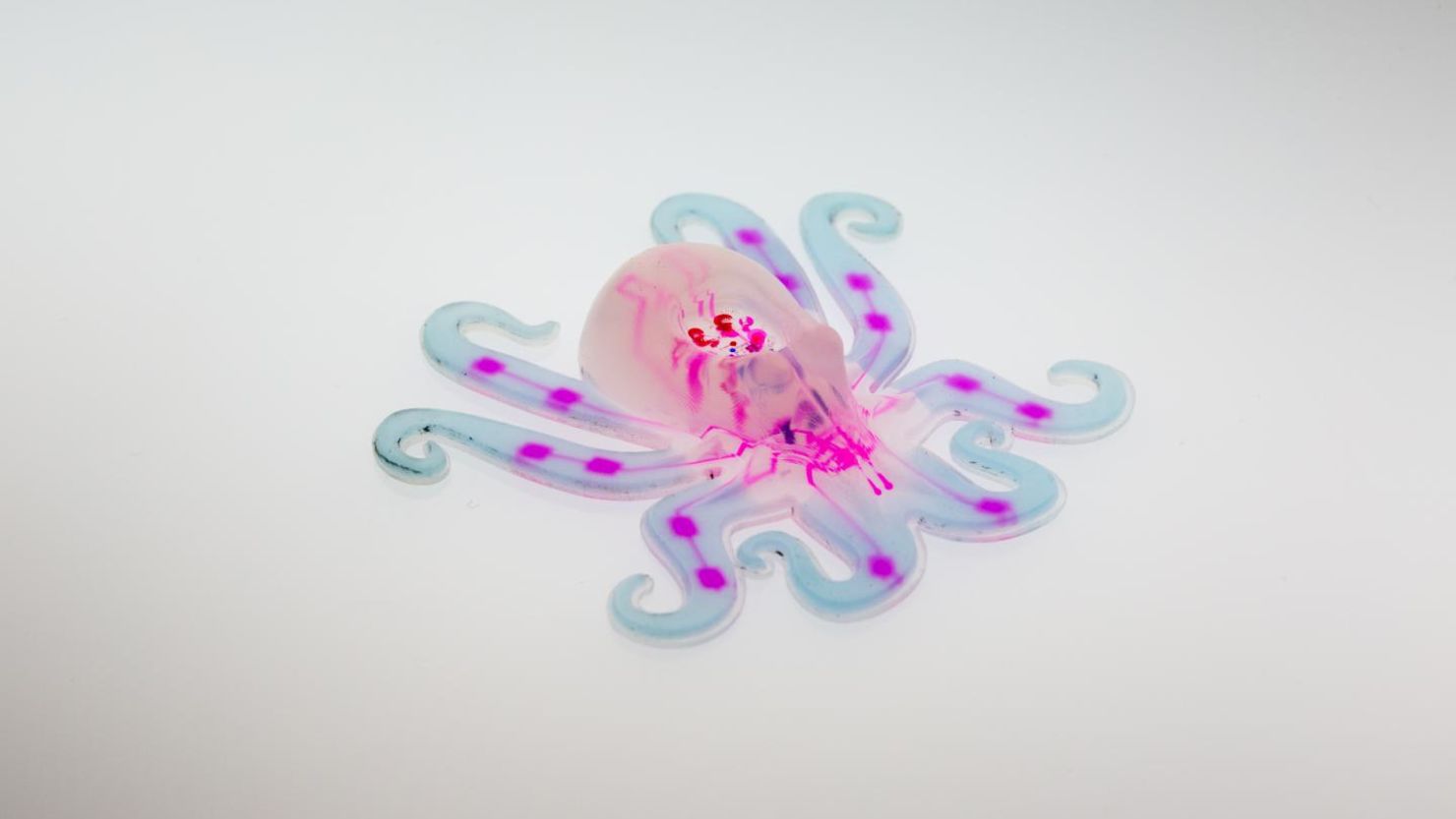 Octobot is an autonomous soft robot powered entirely by a chemical reaction