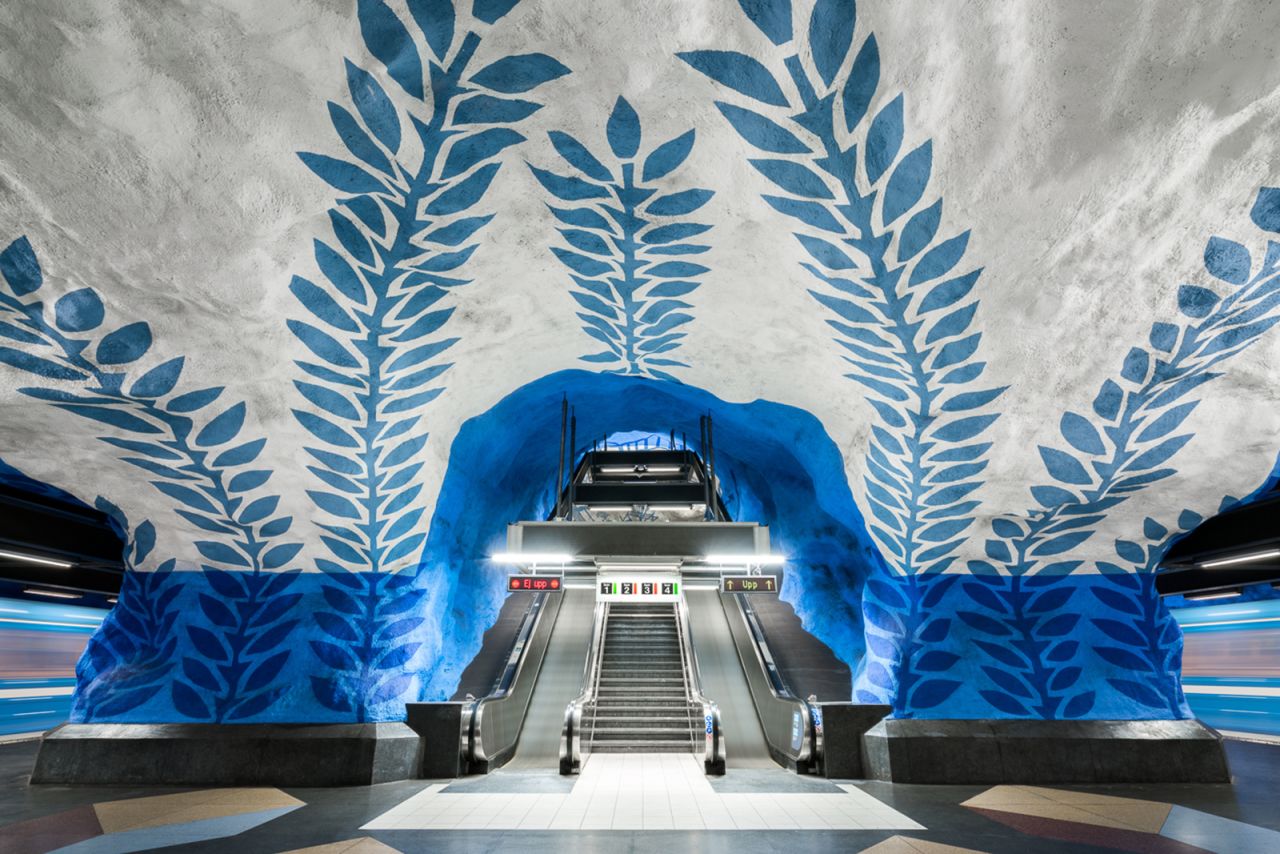 Surprisingly, Forsyth takes his images during the day. Forsyth spends up to eight hours a day in each city's underground waiting for crowds to disperse -- all for that perfect shot. Pictured: T-Centralen, Stockholm. <br />