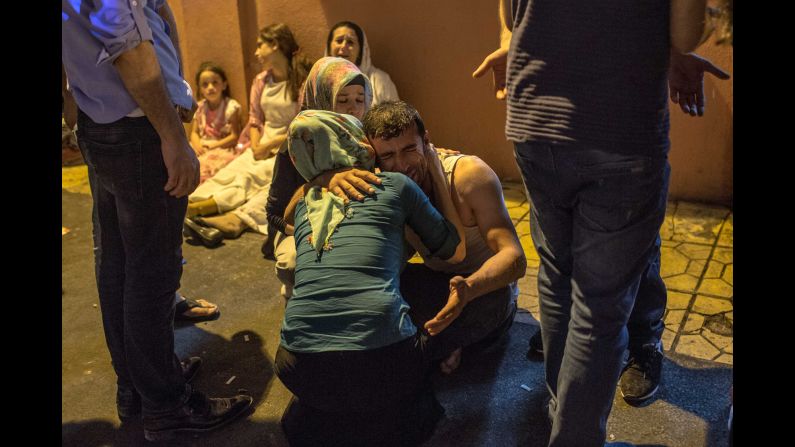 People grieve after an attack on a Kurdish wedding in Gaziantep, Turkey, on Saturday, August 20. <a href="http://www.cnn.com/2016/08/22/europe/turkey-wedding-blast-gaziantep/" target="_blank">Turkish officials believe</a> the attack was the work of ISIS and said at least 22 of the more than 50 victims were under  age 14.