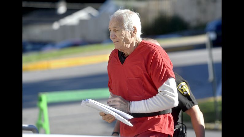 Jerry Sandusky arrives at the Centre County Courthouse in Bellefonte, Pennsylvania, on Monday, August 22. The former Penn State assistant football coach, who in 2012 was found guilty on counts of sexual abuse and sentenced to at least 30 years in prison, <a href="http://www.cnn.com/2016/08/12/us/pennsylvanias-sandusky-appeal/" target="_blank">is seeking to overturn his conviction</a>.