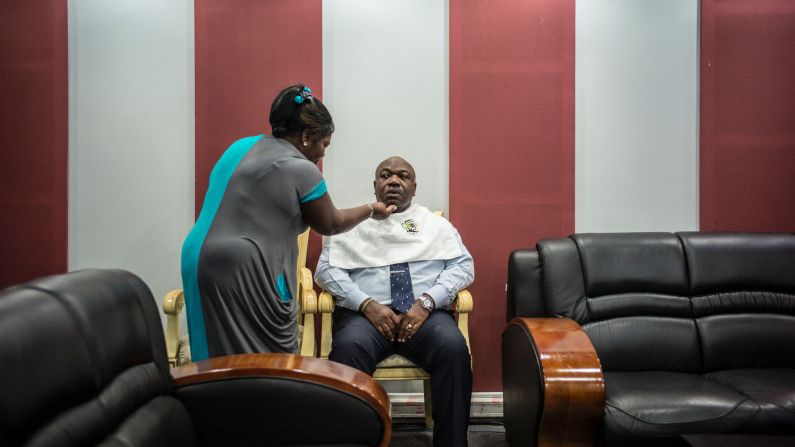 Ali Bongo Ondimba, the incumbent Gabonese president, prepares for a televised electoral debate in Libreville, Gabon, on Wednesday, August 24.