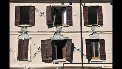 An old building in Amatrice is partly damaged after the quake.