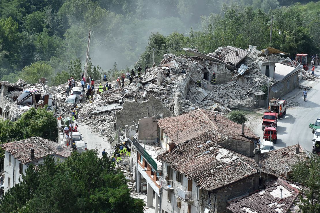 The central Italian town of Pescara del Tronto lies in ruins after Wednesday's deadly quake.