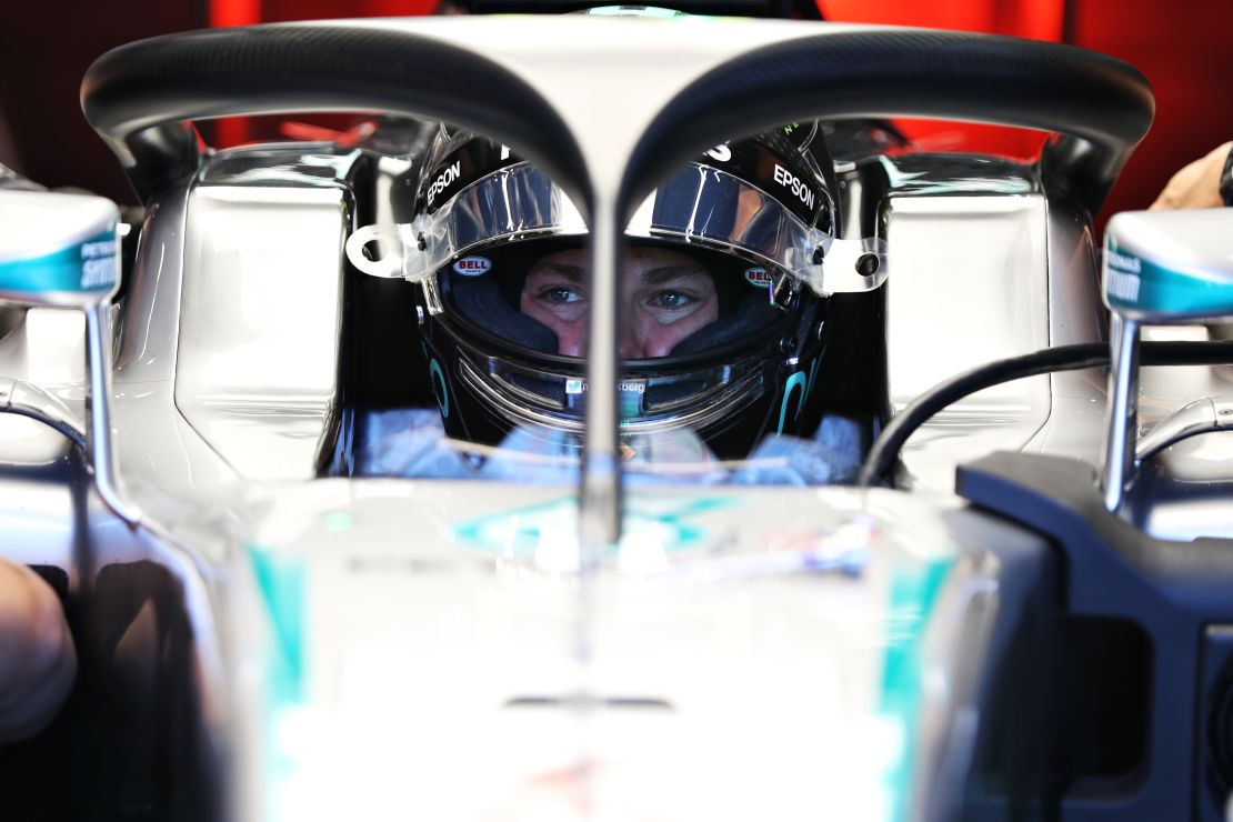 Nico Rosberg with the halo device fitted on his car at the Belgian Grand Prix.