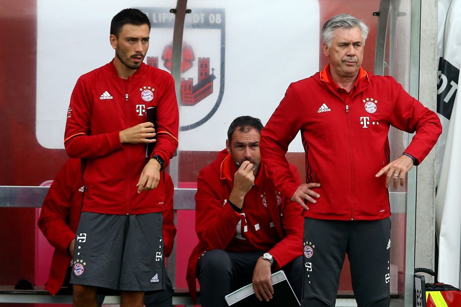 But Ancelotti's decision to appoint son Davide to his coaching staff has been criticized as nepotism in many quarters. Sitting on the bench behind them is Paul Clement, who Ancelotti has regularly worked with since first meeting the Englishman at Chelsea. 