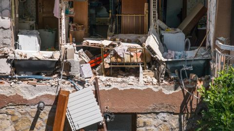 The destroyed interior of a home is seen in Amatrice.
