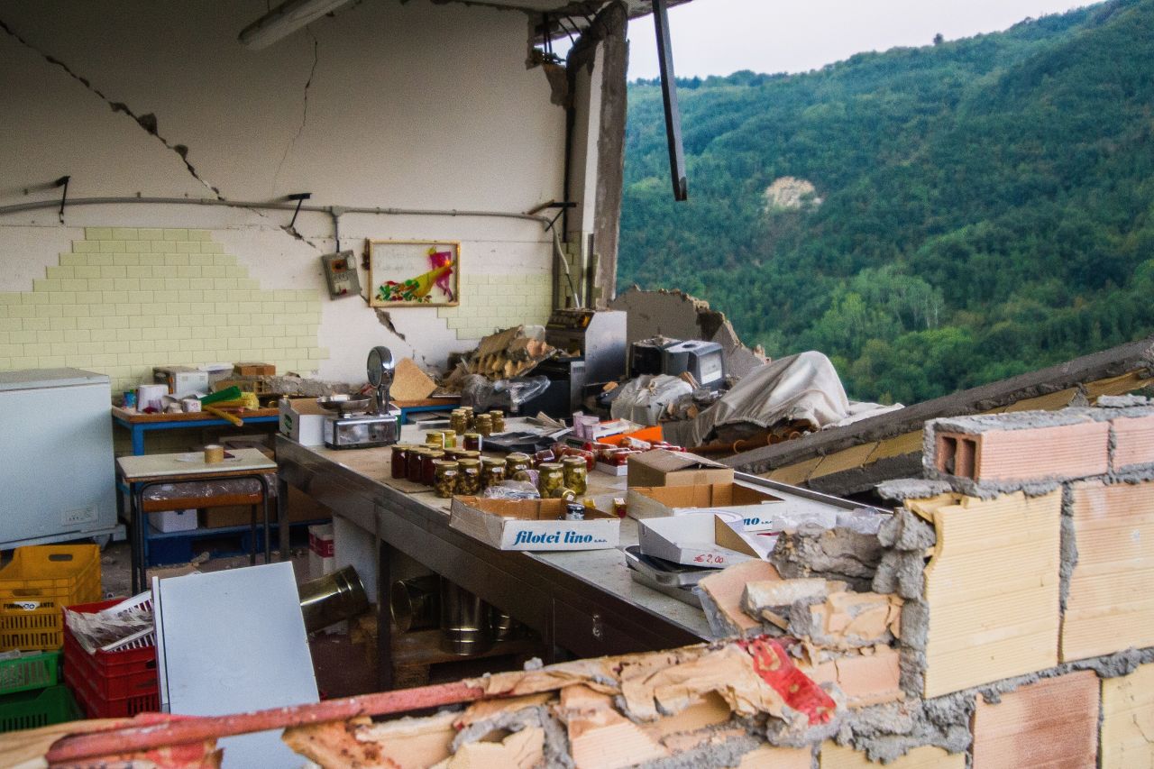 A destroyed house is seen on Saturday, August 27, in Pescara del Tronto, Italy.