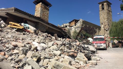 A church partially destroyed in the earthquake in Amatrice.
