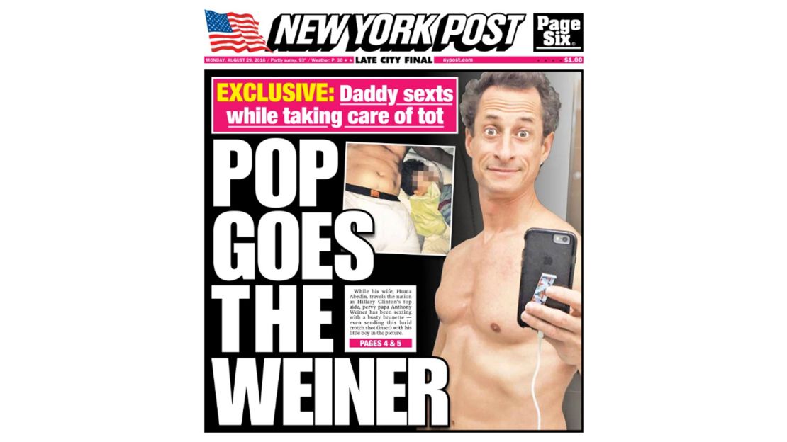 new york post anthony weiner august 29 2016 cover