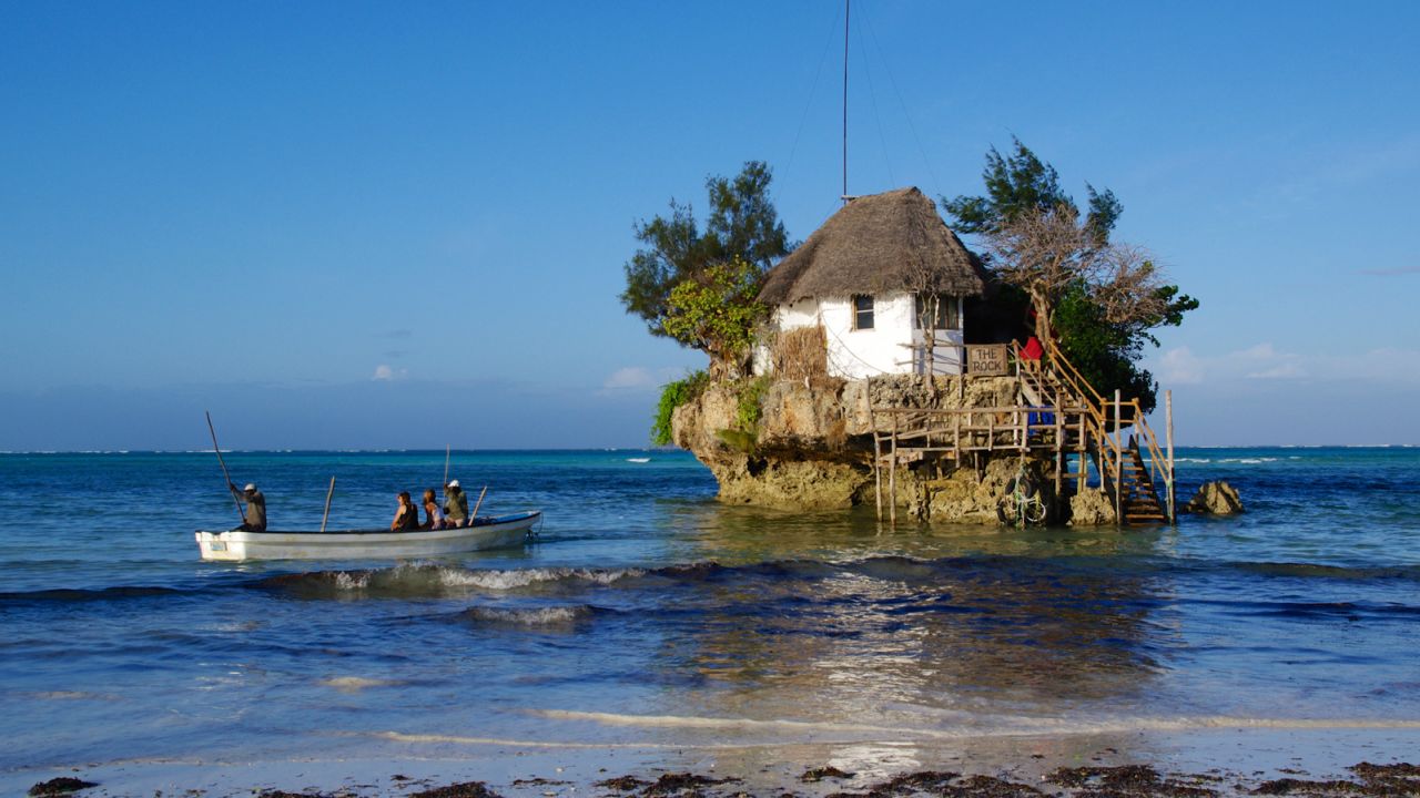 The Rock restaurant lies off Michanvi Pingwe beach on the main island's southeast coast. 