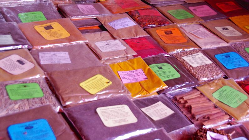 Spice for sale in the Old Market of Stone Town, Zanzibar City's UNESCO-recognized historic quarter. 