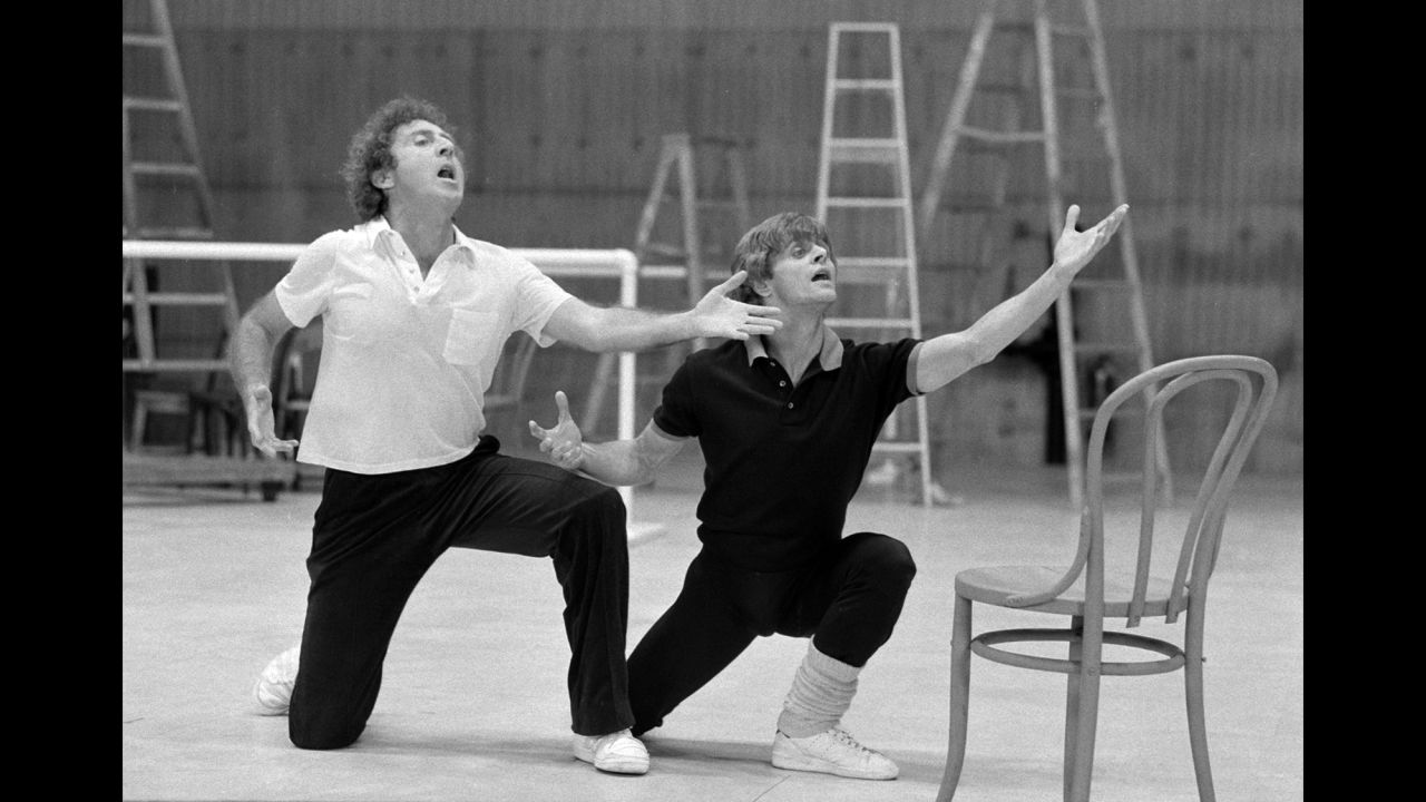 Wilder rehearses with dancer Mikhail Baryshnikov for a CBS special in 1981.