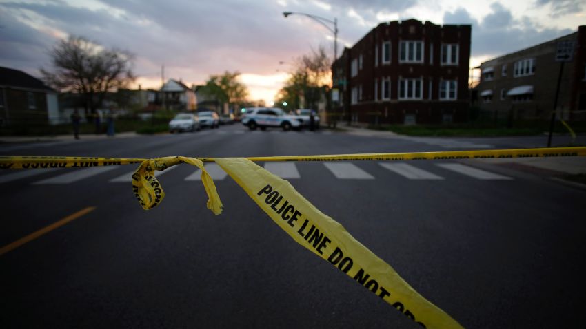 CHICAGO, IL - APRIL 25: Chicago Police crime tape is displayed at the scene where a 16-year-old boy was shot in the head and killed and another 18-year-old man was shot and wounded on the 7300 block of South Sangamon Street on April 25, 2016 in Chicago, Illinois. Last week Chicago reached over 1,000 people shot since the beginning of the year. (Photo by Joshua Lott/Getty Images)