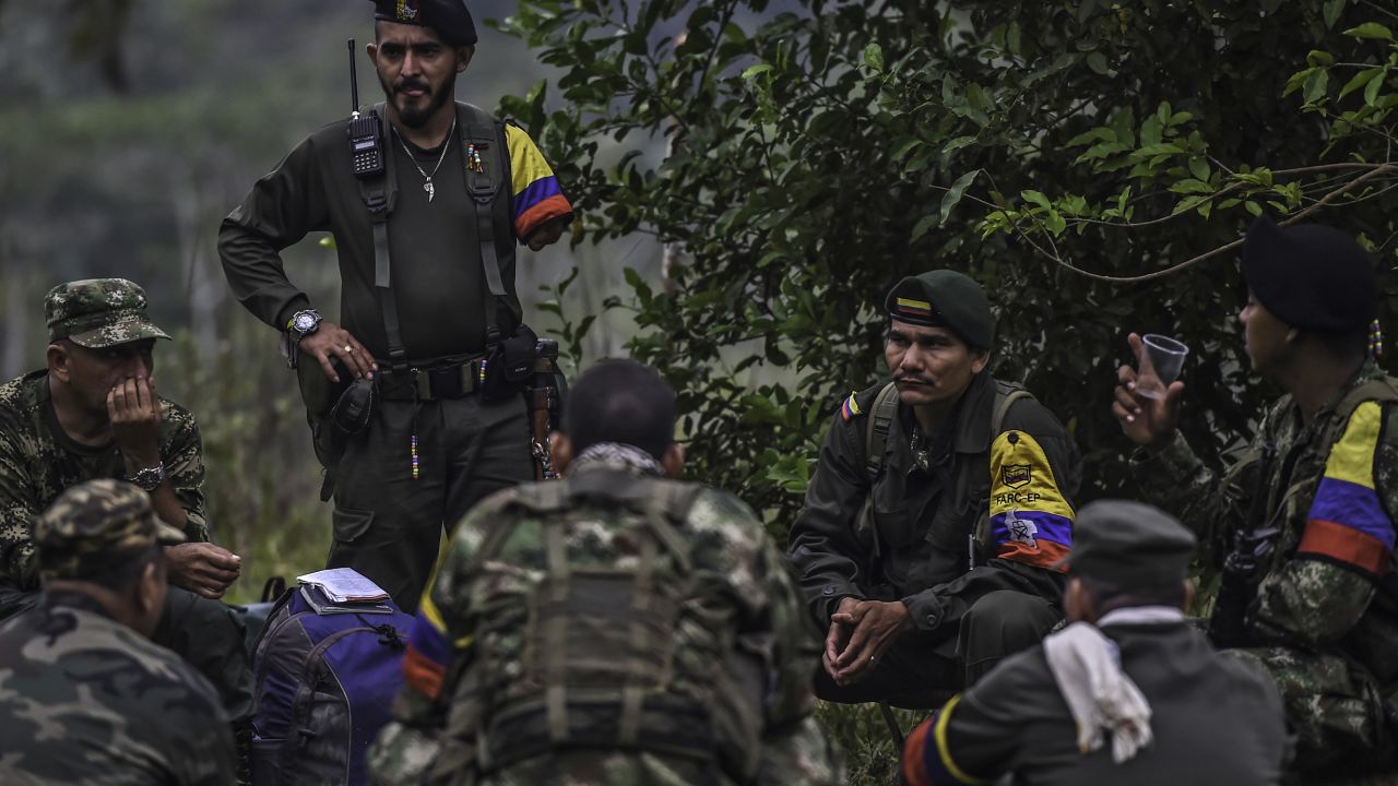 Members of the FARC rebel group at a camp in the Magdalena Medio region, Antioquia department, Colombia in February 2016.