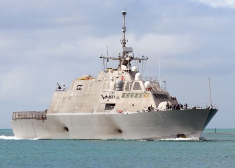 The littoral combat ship USS Freedom (LCS 1) returns to Joint Base Pearl Harbor-Hickam in Hawaii in 2010.
