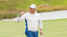 AUCHTERARDER, SCOTLAND - SEPTEMBER 27: Lee Westwood of England reacts to making his putt during the foursome matches for the 40th Ryder Cup at Gleneagles, on September 27, 2014 in Auchterarder, Scotland. (Photo by Megan Blank/The PGA of America via Getty Images)