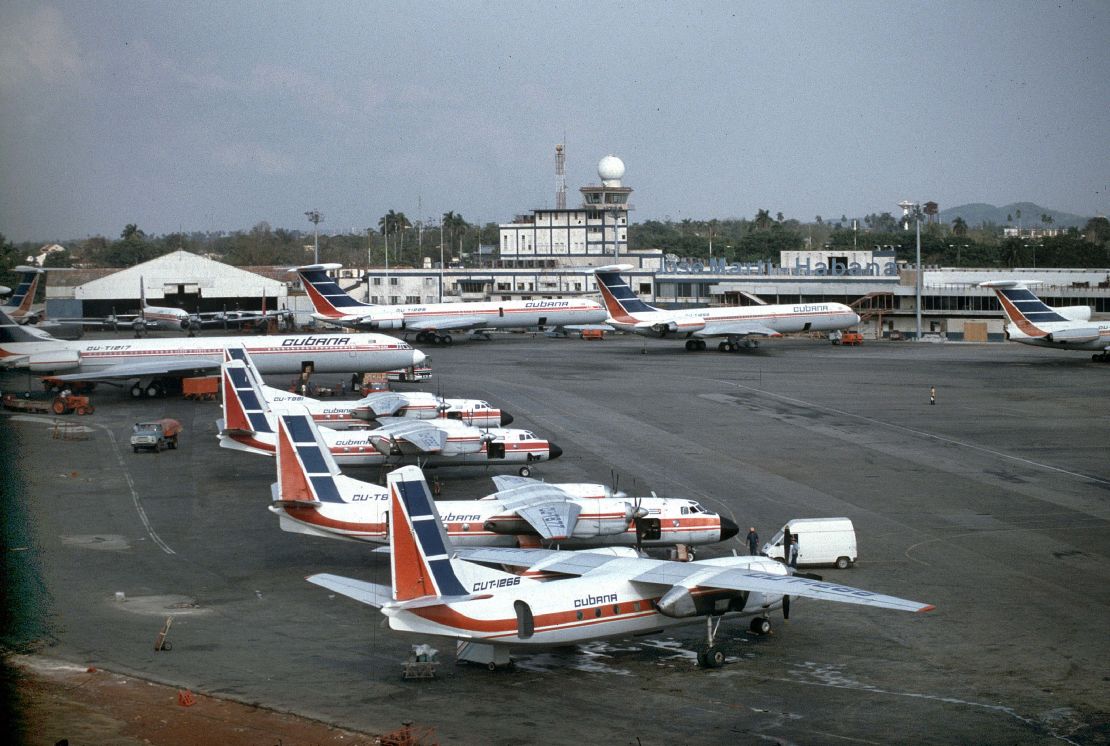 Then: Part of Cubana's fleet at Jose Marti Airport in Havana in 1988.