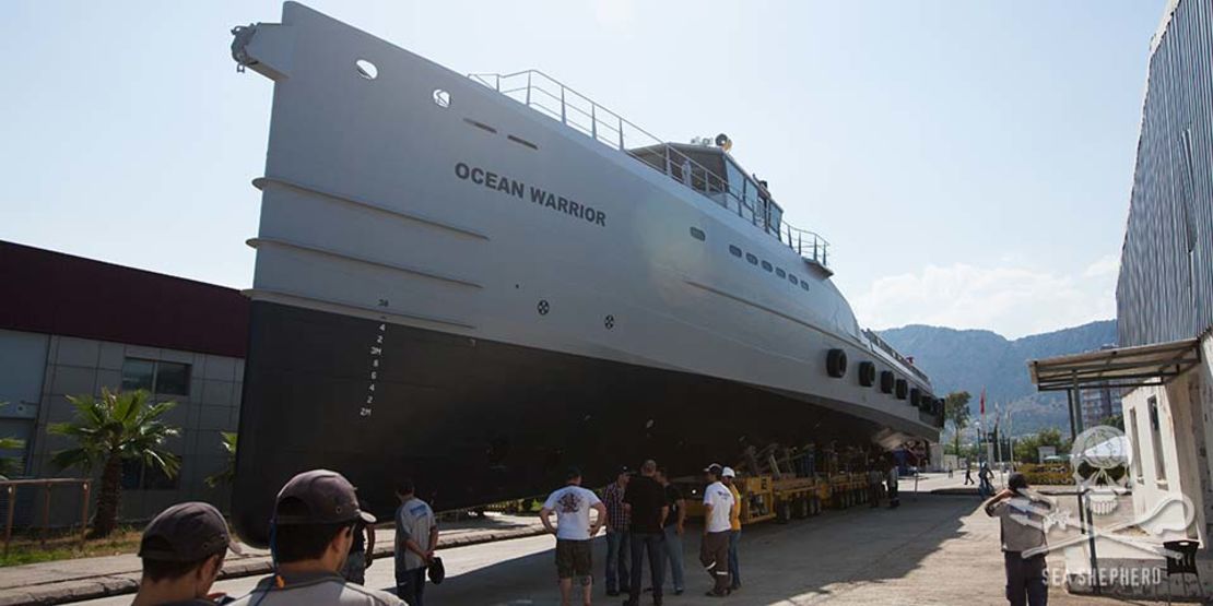 The Ocean Warrior has a deck area large enough to accommodate a helicopter and several small boat operations.