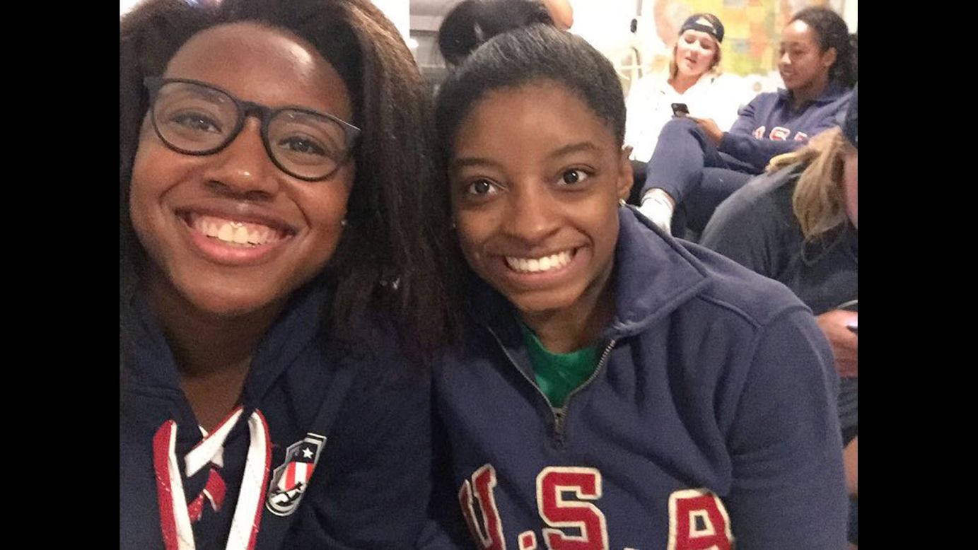 U.S. Olympians Simone Manuel, left, and Simone Biles take a selfie together on Friday, August 12. "Simone x2," <a href="https://twitter.com/Simone_Biles/status/764153195048398849" target="_blank" target="_blank">Biles tweeted,</a> along with a gold-medal emoji. A day earlier, Manuel won the 100-meter freestyle, <a href="http://edition.cnn.com/2016/08/11/sport/rio-olympics-day-6-preview/" target="_blank">becoming the first African-American woman to win an individual gold in an Olympic swimming event.</a> Biles dominated in gymnastics, winning gold in both the team and <a href="http://edition.cnn.com/2016/08/11/sport/simone-biles-usa-gymnastics-rio/" target="_blank">individual all-around.</a>