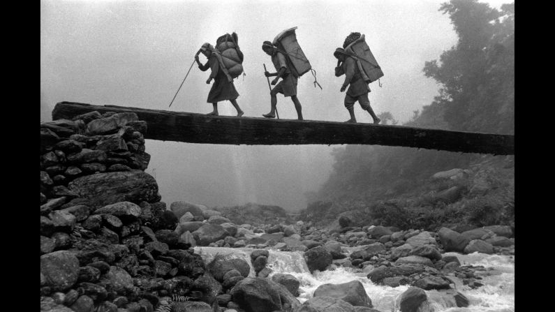 Members of a Swiss expedition return from Mount Everest in Nepal.