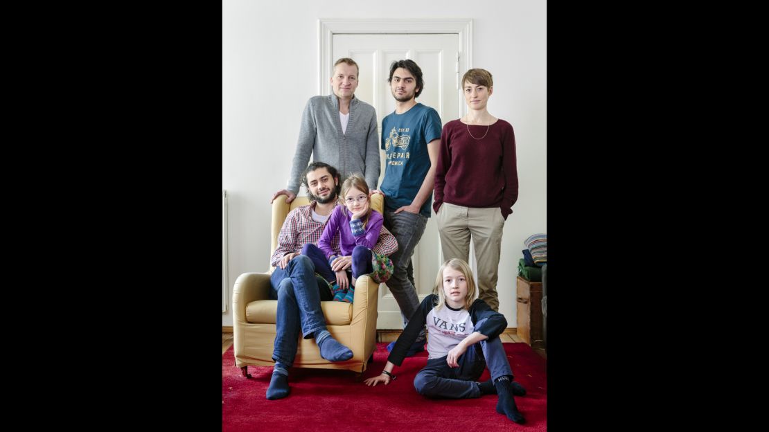 Edgar and Amelie Rai and their children, Nelly and Moritz, welcomed Syrian brothers, Bilal (seated) and Amr Aljaber.