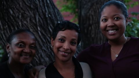 Sharanda Jones with her sister, Sherena, and her attorney Brittany Byrd following her release from the halfway house. 