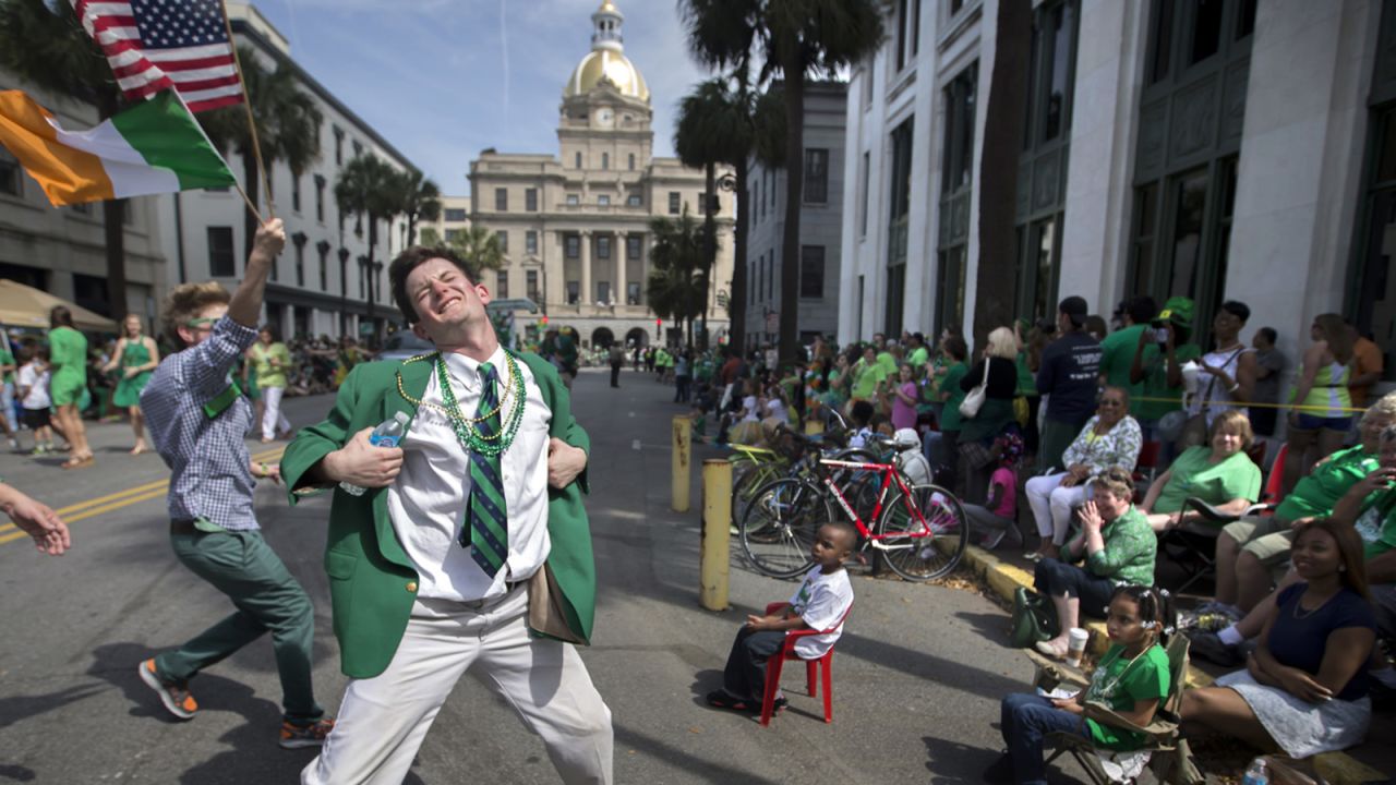 They're so friendly in Savannah, Georgia, they don't mind folks doing this. Even if it is St. Patrick's Day.