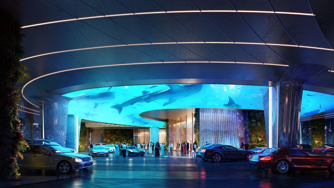 Even arriving at the hotel will be pretty spectacular. The drop-off area will be lit by animated projections inspired by the natural world. 