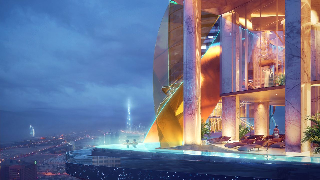 An infinity pool will be cantilevered in the middle of both of the 53-story towers.