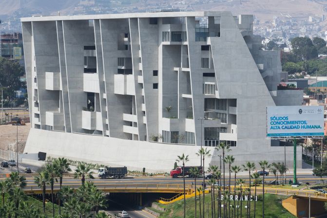 A university campus is meant to look like an artificial cliff face, and  contains terraces reminiscent of Machu Picchu.
