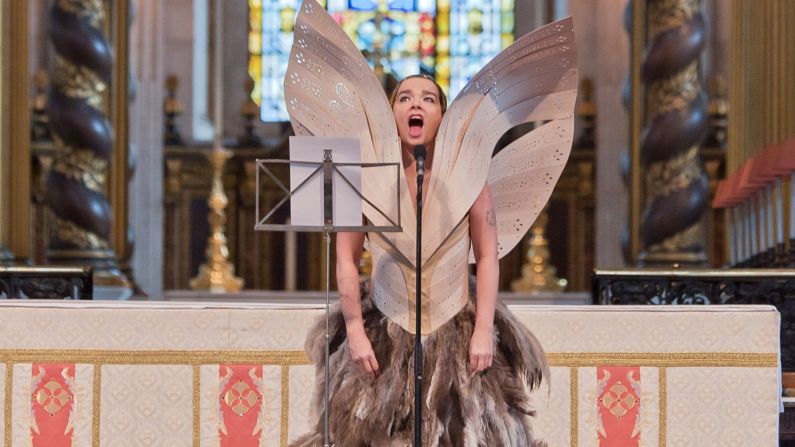 Bj?rk performs at the Alexander McQueen memorial service at St Pauls Cathedral in London wearing garments by the late designer. 