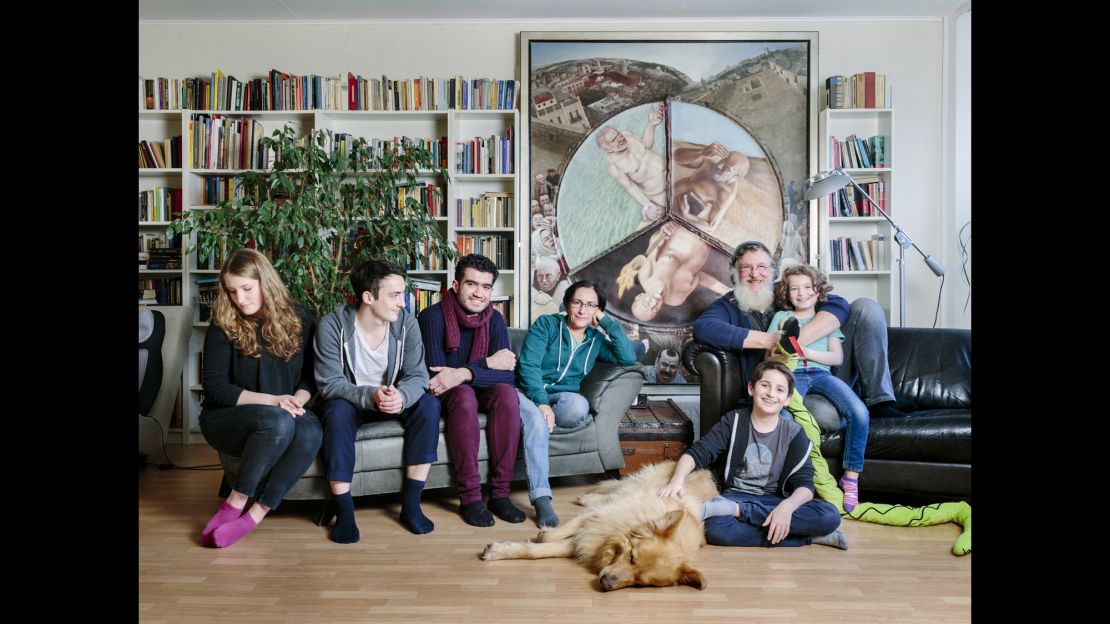 The Jellineks host Kinan in Berlin, Germany. From left to right: Rosa, Bela, Kinan, Kyra, Chaim, Joshy and Lilli.