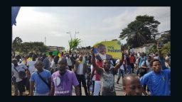 Supporters of Gabonese opposition leader Jean Ping face off with police in Libreville on Wednesday.