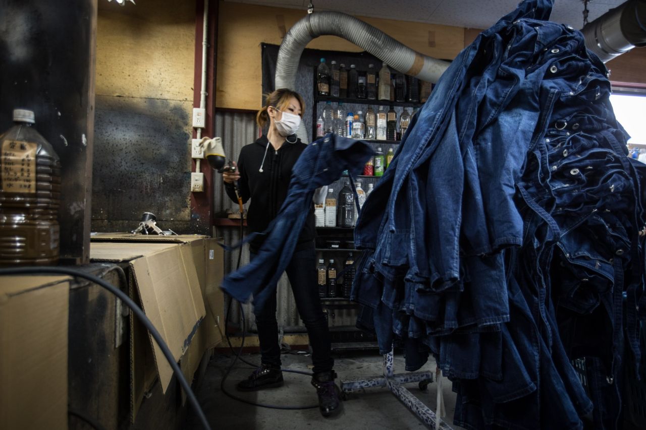 The denim in Okayama is often dyed using older machinery, but for some premium products, the denim is hand-dyed.  