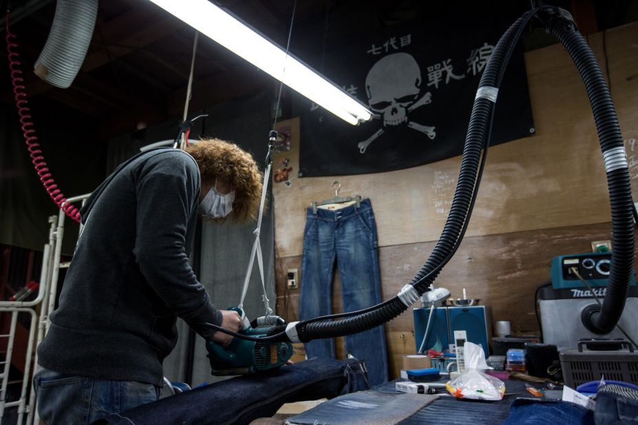 To improve fit and form, creases are shaved into the denim during production. 