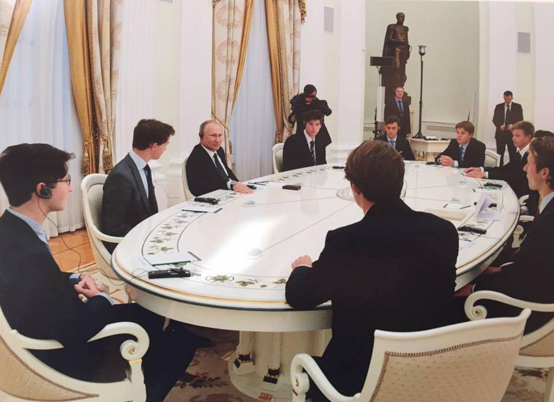 Eton students meet the Russian leader last week  at the Kremlin.
