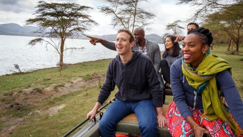 Mark Zuckerberg and members of his team at Facebook go on safari at Lake Naivasha in Kenya on September 1. 
