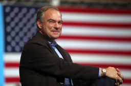 Democratic vice presidential nominee U.S. Sen Tim Kaine (D-VA) looks on during a campaign rally with democratic presidential nominee former Secretary of State Hillary Clinton at the David L. Lawrence Convention Center on July 30, 2016 in Pittsburgh, Pennsylvania.