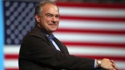 Democratic vice presidential nominee U.S. Sen Tim Kaine (D-VA) looks on during a campaign rally with democratic presidential nominee former Secretary of State Hillary Clinton at the David L. Lawrence Convention Center on July 30, 2016 in Pittsburgh, Pennsylvania.