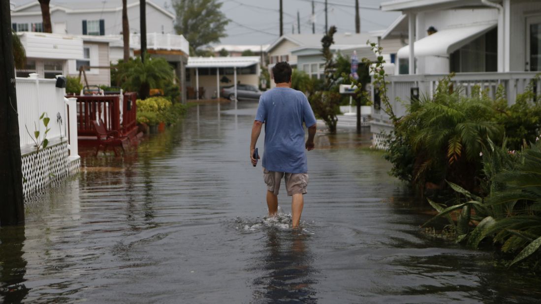 A Holmes Beach resident walks through the Sandpiper Resort on September 1.