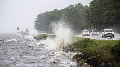 Traffic moves along U.S. Route 98 as Hermine approaches Eastpoint, Florida, on September 1. 