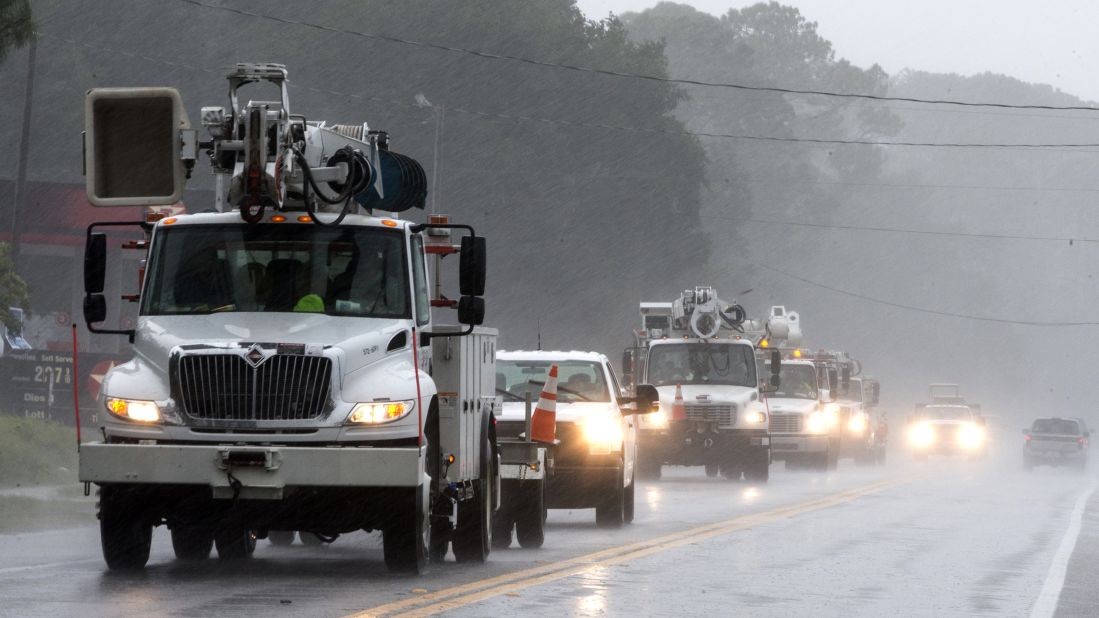 Power crews from South Carolina arrive in Carrabelle, Florida, on September 1.