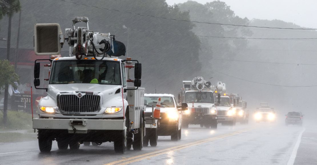 Before Hurricane Hermine in 2016, power crews like these with Pike Electric in South Carolina arrived ahead of the storm.