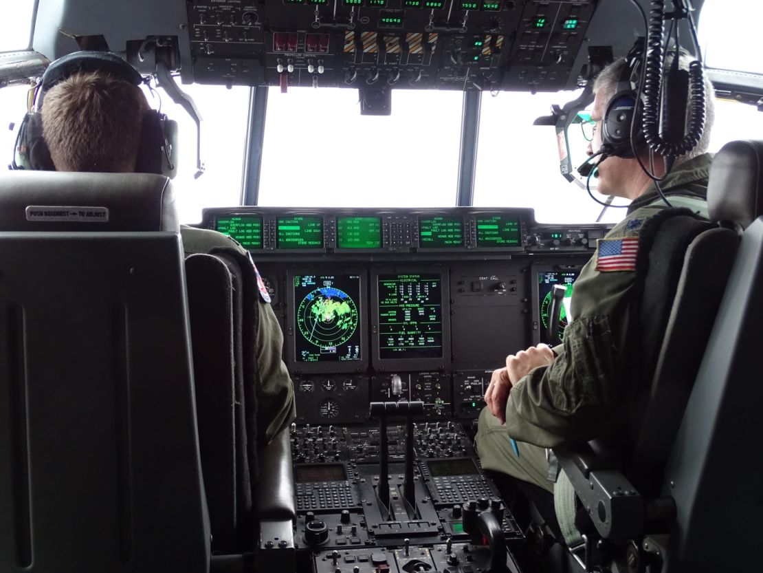 Inside Hermine, visibility on the flight deck of an Air Force Hurricane Hunter was zero at times.  