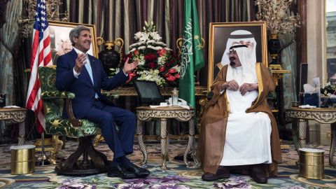 Kerry meets with Saudi King Abdullah bin Abdulaziz al Saud at the Royal Palace in Jeddah in 2014. 