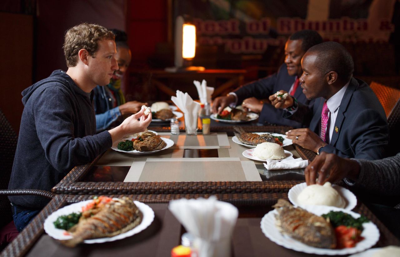 Zuckerberg has lunch in Nairobi with Joseph Mucheru, the Kenyan Cabinet Secretary of Information and Communications. "We talked about internet access and his ambitious plans for connecting everyone in Kenya," Zuckerberg posted on his Facebook page alongside the image on September 1.